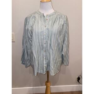 Anthropologie Pilcro The Sidney Batwing Blouse Green Stripe Size XL